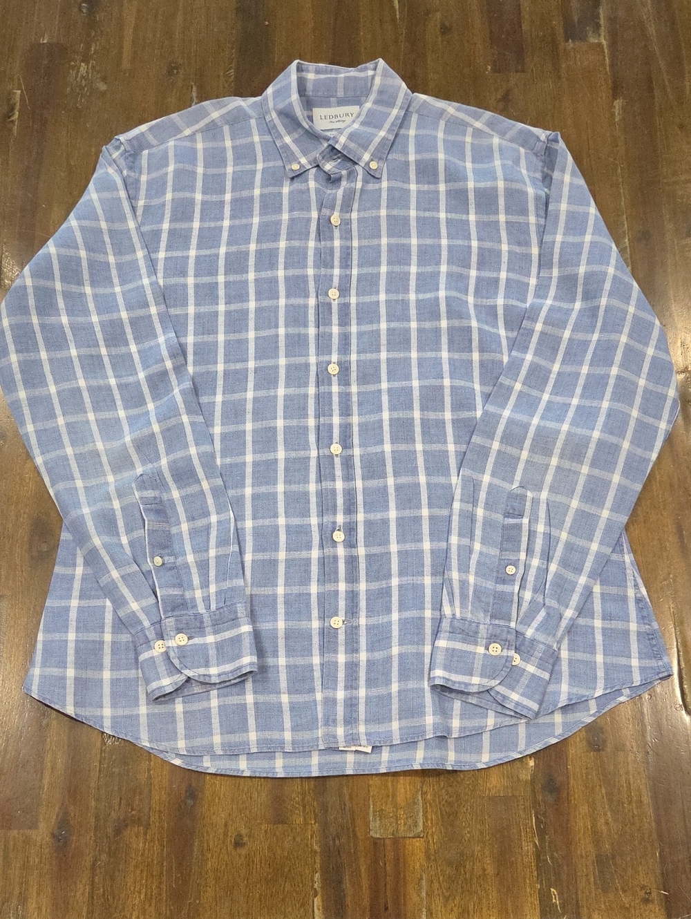 Ledbury Men's Light Blue Windowpane Button-Down Shirt